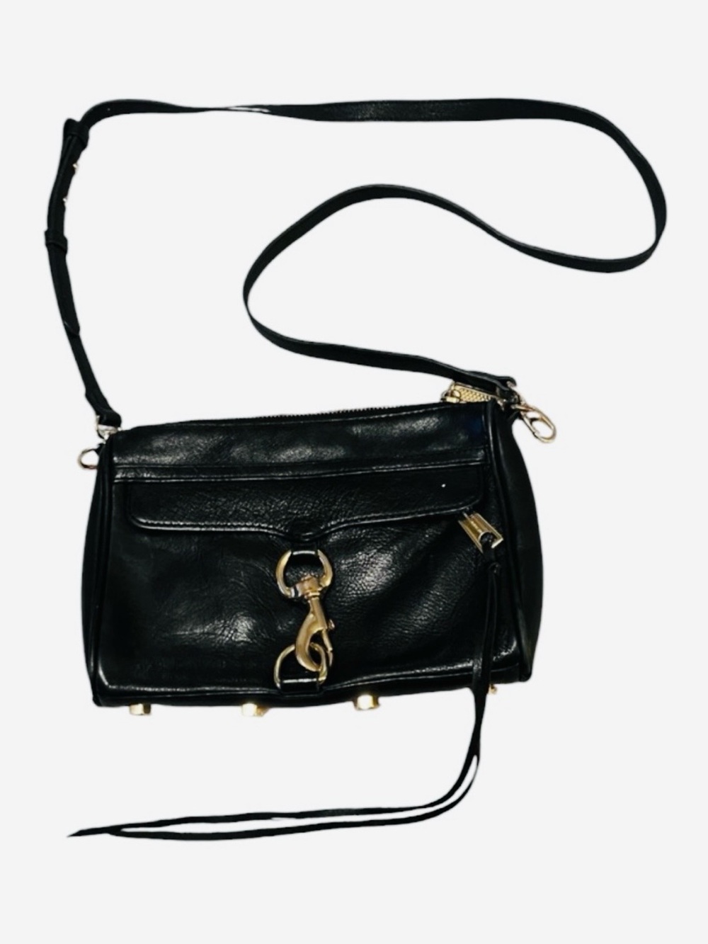 Rebecca Minkoff Womens Black Leather Crossbody Bag with Gold-Tone Hardware
